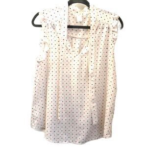Trendy JS Polka Dot Blouse Size M Tie Neck Sleeveless Ruffle Top